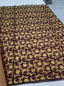 4.85 Meter silk kora cutwork maroon fabric
