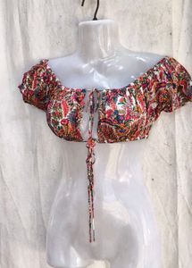 53209. Boho Floral Off-Shoulder Crop Top