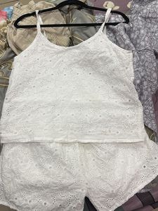Chic White Eyelet Cami Top and shorts set