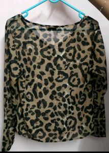 Leopard Print Sheer V-Neck SCHAKET