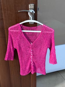 Pink Knit Cropped Cardigan