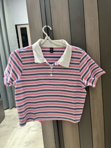 Striped Crop Top with Collar
