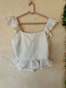 Cream Ruffled Crop Top
