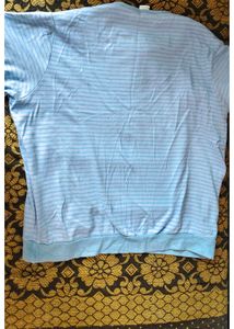 Light Blue Striped T-Shirt with Floral Detail