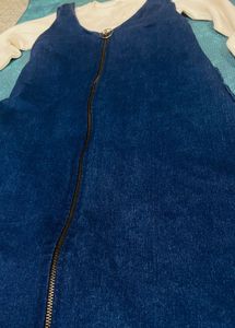 Denim Pinafore Dress with White Top
