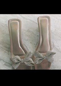 Sparkling Bow Clear Block Heels