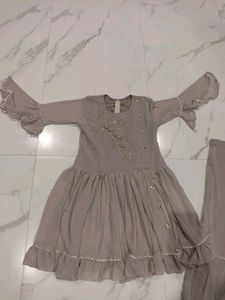 Beautiful grey Festive Dress & Bottom Set