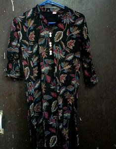 Black Floral Print Kurta