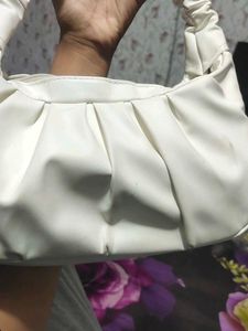 Chic White Ruched Shoulder Bag