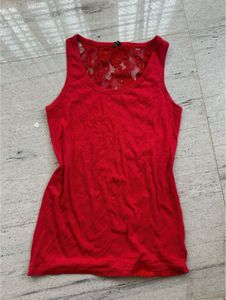 Red Tank Top with Lace Back Detail