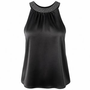 Elegant Black Beaded Halter Top