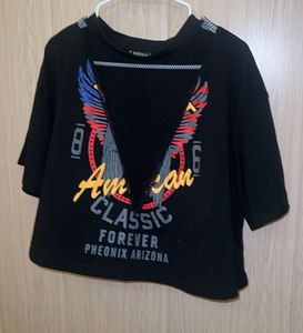 Black Graphic Print Cropped T-Shirt