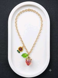 Cute Strawberry & Flower Pendant Necklace