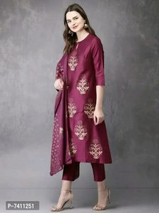 Stylish Magenta Kurta With Pant And Dupatta Set