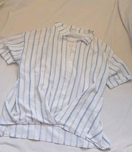 Striped Button-Up Short Sleeve Top