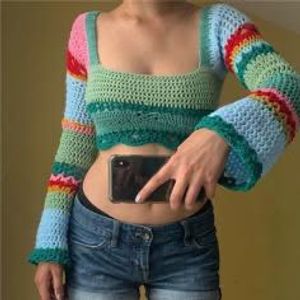 Crochet Knit Striped Crop Top