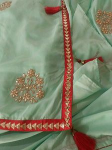 Elegant Mint Green Saree with Gold Embroidery