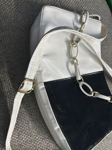 Chic White & Black Patent Handbag