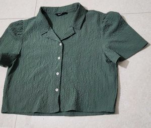 Olive Green Textured Crop Top