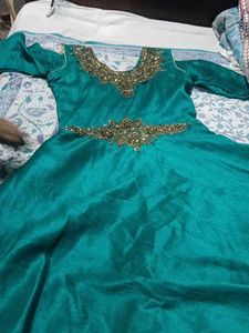 Stunning Teal Embroidered Ethnic Gown