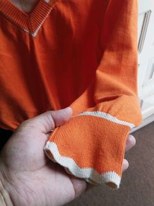 Orange Collared Knit Crop Top for Women