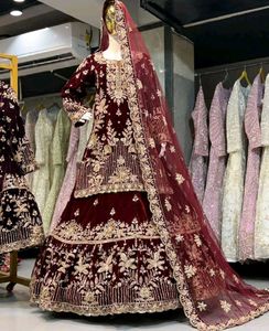 Elegant Maroon Velvet Lehenga Choli