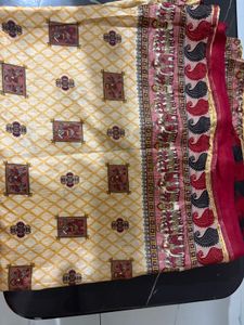 Elegant Cream &amp; Maroon Saree