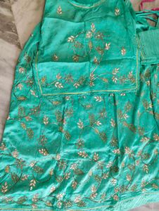 Teal &amp; Gold Embroidered Rajputi Poshak