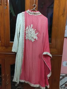 Elegant Peach and White Ethnic Outfit