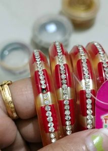 Red &amp; Gold Bangle Set with Rhinestones