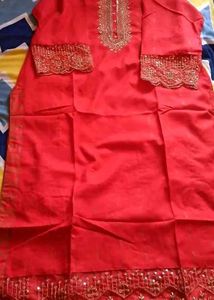 Elegant Red Embroidered Kurta Set