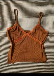 Brown lace trim top