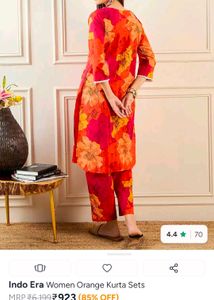 Indo Era Orange Floral Kurta Set