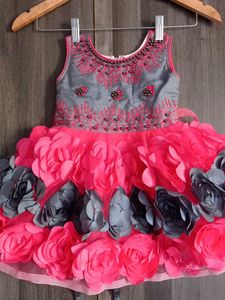 Adorable Pink Gray Floral frock 1 to 2 years