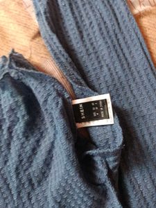Trendy Blue Ribbed Square Neck Top