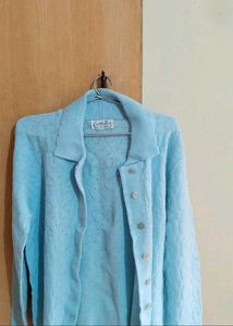 Light Blue Collared Knit Cardigan Sweater
