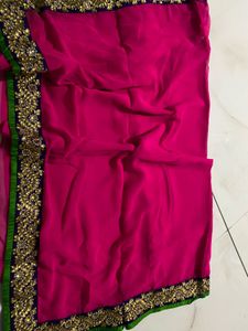 Vibrant Pink Saree with Embellished Border