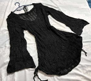 Original Shein Black Crochet Bell Sleeve Top
