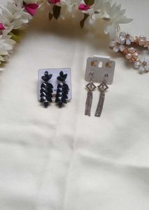 🖤Elegant Black Floral &amp; Crystal Drop Earrings💫
