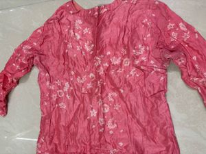 Elegant Pink Floral Print Long Kurti