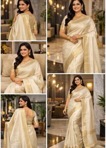 Elegant Cream & Gold Saree
