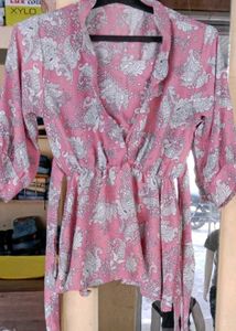 Pink Floral Wrap Style Peplum Top