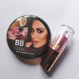 Combo Of Compact Powder And Pink Lipstick With Free Kajal. 💥