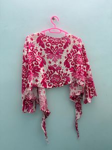 Pink Floral Tie-Up Shrug