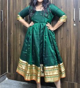 Beautiful Green Silk Gown with Gold Border