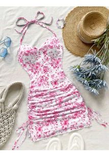 Floral Ruched Halter Dress