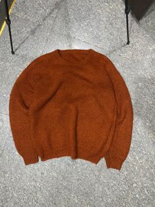 🧶 Hand-Knitted Rust Brown Textured Knit Sweater