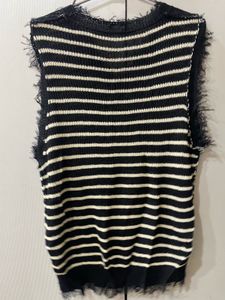 Striped Distressed Knit Vest
