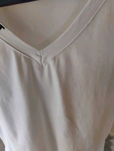 White V-Neck T-Shirt with Text Detail