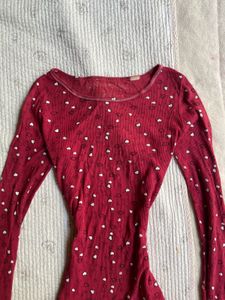 Cute Red Heart Print Long Sleeve Top